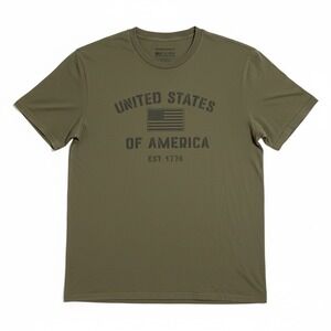 General Standard Mens USA Flag Graphic T-Shirt Olive‎ Green Cotton Made in USA M